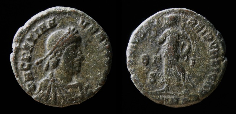 Gratian (375-383), AE3, issued 367-375. Lugdunum, 2.5g, 17.1mm. 
Obv: DN GRATIAN...