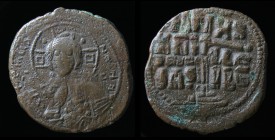 Romanus III, Argyrus (1028-1034), AE Class B Anonymous Follis. Constantinople, 13.03g.
Obv: +EMMA - NOVHA / IC - XC Bust of Christ facing, wearing nim...