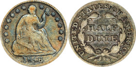 1846 Liberty Seated Half Dime. V-1. Rarity-4. VG-10 (PCGS).

PCGS# 4336. NGC ID: 2338.