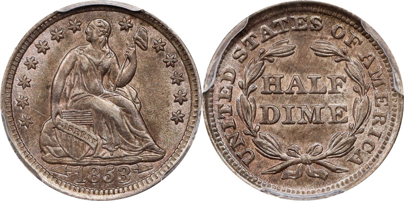 1853 Liberty Seated Half Dime. Arrows. AU-58 (PCGS).

PCGS# 4356. NGC ID: 233Y...