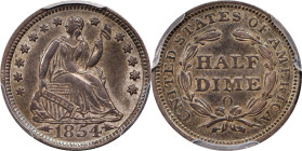 1854-O Liberty Seated Half Dime. Arrows. AU-55 (PCGS).

PCGS# 4359. NGC ID: 2343.