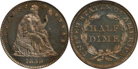 1859 Liberty Seated Half Dime. Proof-63 (PCGS). OGH Generation 3.1.

PCGS# 4438. NGC ID: 235P.