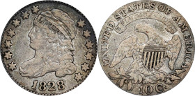 1828 Capped Bust Dime. JR-2. Rarity-3. Large Date, Curl Base 2. VF-25 (PCGS).

PCGS# 38825. NGC ID: 2376.