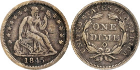 1845-O Liberty Seated Dime. Fortin-101. Rarity-4. VF-25 (PCGS).

PCGS# 4587. NGC ID: 238C.