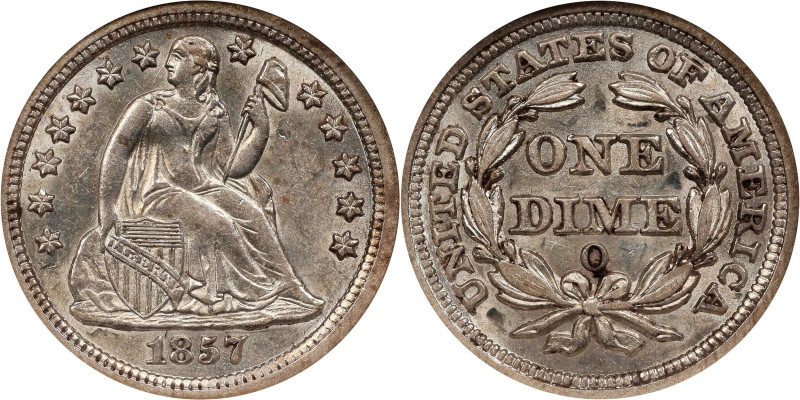 1857-O Liberty Seated Dime. AU-58 (NGC).

PCGS# 4615. NGC ID: 238Y.