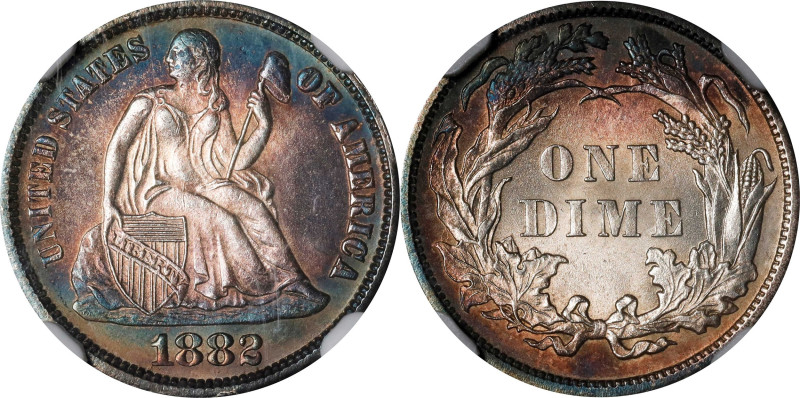 1882 Liberty Seated Dime. MS-65 (NGC).

PCGS# 4690. NGC ID: 23AV.