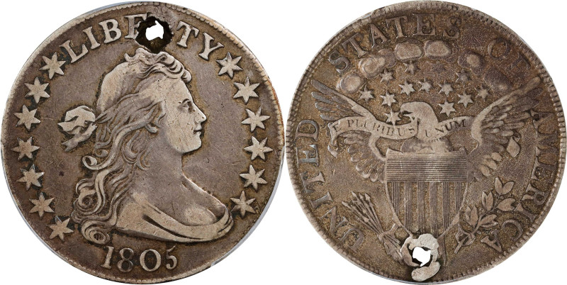 1805 Draped Bust Half Dollar. O-112, T-2. Rarity-2. VF Details--Holed (PCGS).
...