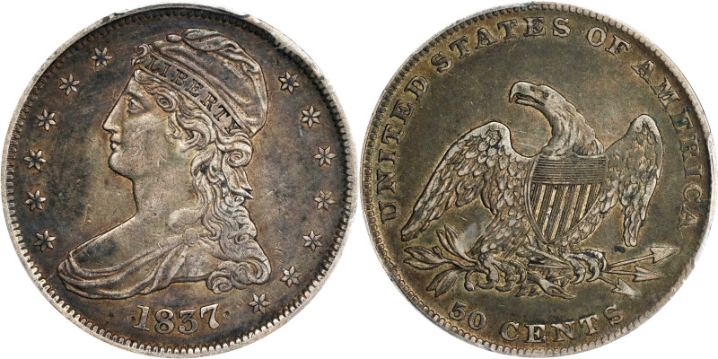 1837 Capped Bust Half Dollar. Reeded Edge. 50 CENTS. GR-5. Rarity-1. EF-45 (PCGS...