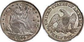 1844 Liberty Seated Half Dollar. WB-7. Rarity-3. Repunched Date. AU-58 (NGC).

PCGS# 6245. NGC ID: 24GZ.