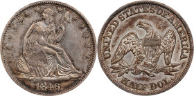 1846 Liberty Seated Half Dollar. WB-4. Rarity-3. Medium Date. Errant 6, So-Called 1846/5. AU-50 (PCGS).

PCGS# 6251. NGC ID: 24H6.