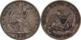1847 Liberty Seated Half Dollar. WB-2. Rarity-3. Repunched Date. EF-40 (PCGS).

PCGS# 6257. NGC ID: 24HA.