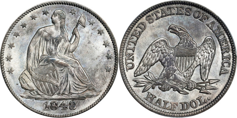 1848 Liberty Seated Half Dollar. WB-4. Rarity-3. Repunched Date, So-Called 1848/...