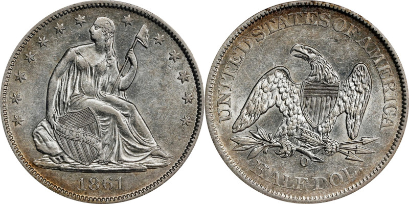 1861-O Liberty Seated Half Dollar. State of Louisiana Issue. W-4. Rarity-2. AU-5...