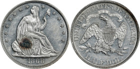 1868 Liberty Seated Half Dollar. WB-1. Rarity-3. AU-55 (PCGS).

PCGS# 6323. NGC ID: 24JV.