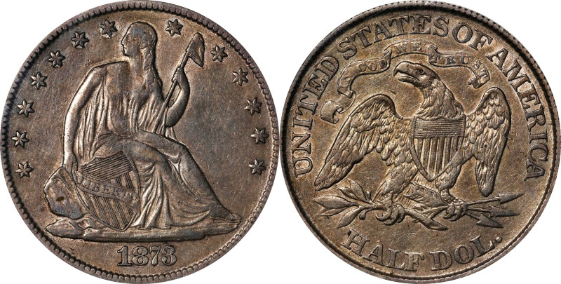 1873 Liberty Seated Half Dollar. No Arrows. WB-4. Rarity-3. Close 3. Tripled 3. ...