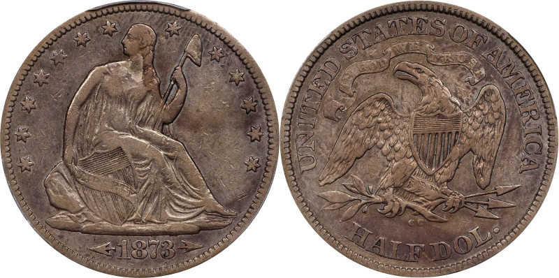 1873-CC Liberty Seated Half Dollar. Arrows. WB-3. Rarity-4. Small CC. VF-25 (PCG...