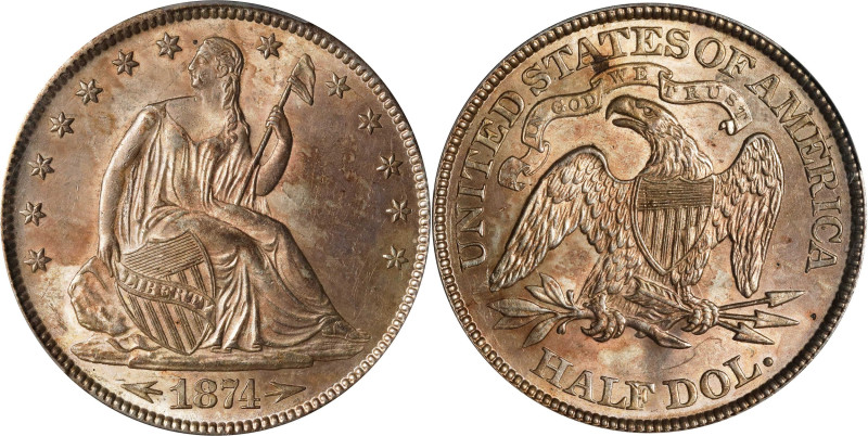 1874 Liberty Seated Half Dollar. Arrows. WB-102. Large Arrows. MS-62 (PCGS).

...