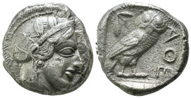 Athens. (454-404 BC). AR Tetradrachm. Attika. Obv: head of Athena Parthenos. Rev: owl right, olive branch and crescent. Weight 16.51 gr - Diameter 24 ...