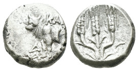 Thrace. Byzantion. (387-340 BC) AR Hemidrachm. Obv: Forepart of bull left over dolphin; monogram in left country, ΠΑ above. Rev: trident. Weight 1.93 ...