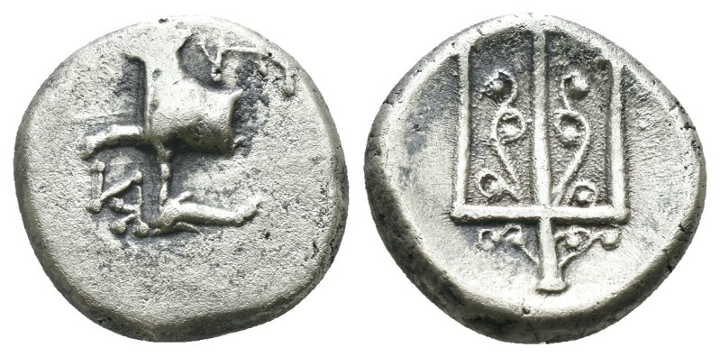 Thrace. Byzantion. (387-340 BC) AR Hemidrachm. Obv: Forepart of bull left over d...