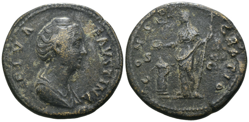 Diva Faustina I. (141 AD) Æ Sesterz. Obv: DIVA FAVSTINA. draped bust of Faustina...