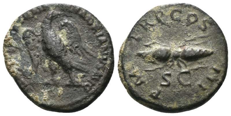 Hadrian. (121-122 AD) Æ Quadrans. Rome. Obv: IMP CAESAR TRAIAN HADRIANVS AVG. ea...