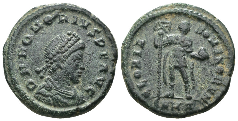 Honorius. (393-395 AD). Follis. Antioch. Obv: DN HONORIVS PF AVG. pearl-diademed...