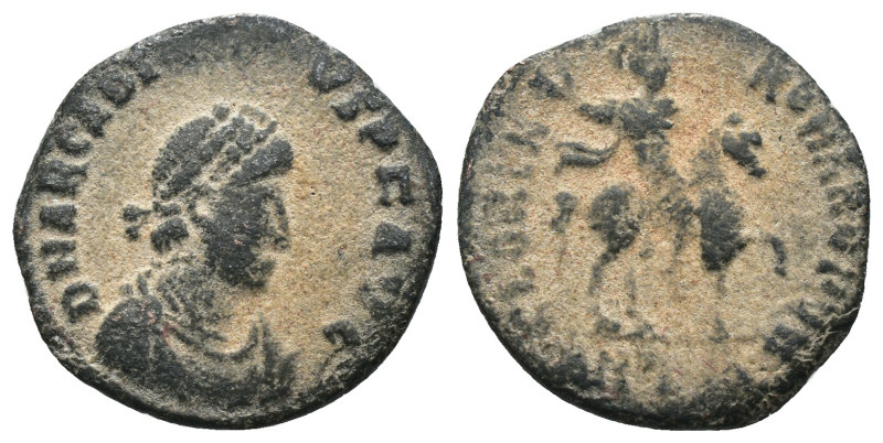 Arcadius. (383-408 AD). Æ Follis. Constantinopolis. Obv: ARCADIVS PF AVG. pearl-...