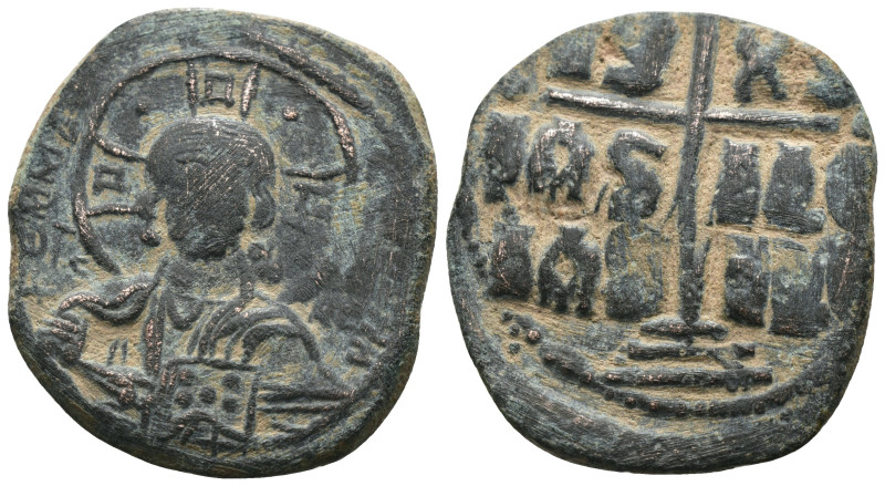 Basil II. and Constantine VIII. (1020-1028 AD). Follis. Constantinople. Obv: bus...