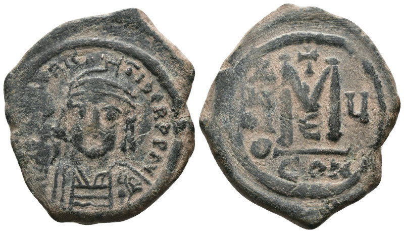 Maurice Tiberius. (582-602 AD). Follis. Theoupolis. Obv: bust of Maurice Tiberiu...