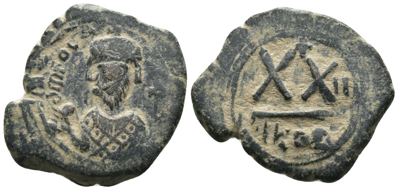 Phocas. (605-606 AD). Æ 20 Nummi. Thessalonica. Obv: bust of Phocas facing. Rev:...