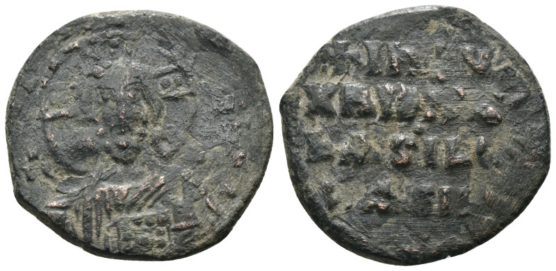 Basil II. and Constantine VIII. (1020-1028 AD). Follis. Constantinople. Obv: bus...