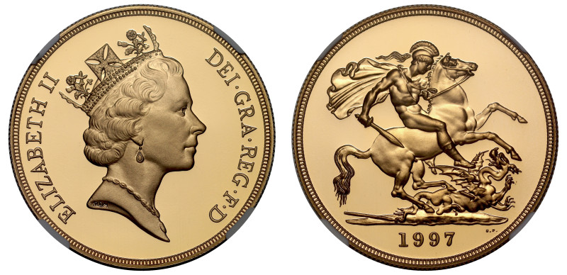 g PF70 UCAM| Elizabeth II (1952-2022), gold proof Five Pounds, 1997, crowned hea...