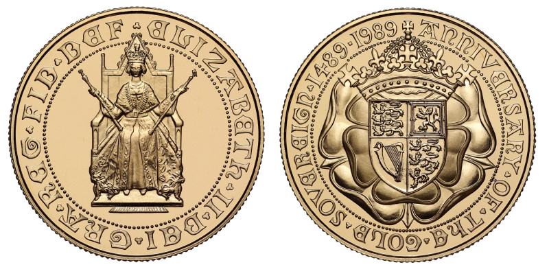 g Elizabeth II (1952-2022), gold proof Two Pounds, 1989, design by Bernard R. Si...