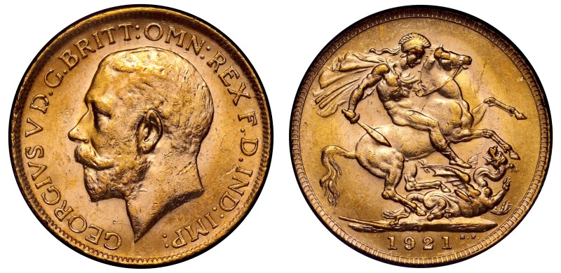 g Australia, George V (1910-36), gold Sovereign, 1921-P, Perth mint, bare head l...