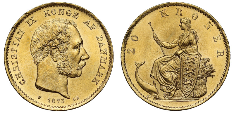 g Denmark, Christian IX (1863-1906), gold 20 Kroner, 1873, Copenhagen mint, bare...