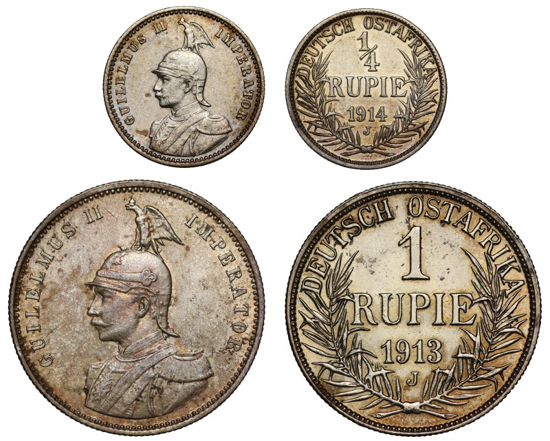 German East Africa, Wilhelm II (1888-1918), silver Rupie and Quarter Rupie, 1913...