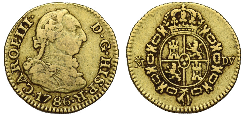 Spain, Charles III (1759-88), gold Half Escudo, 1786-DV, Madrid mint, third issu...