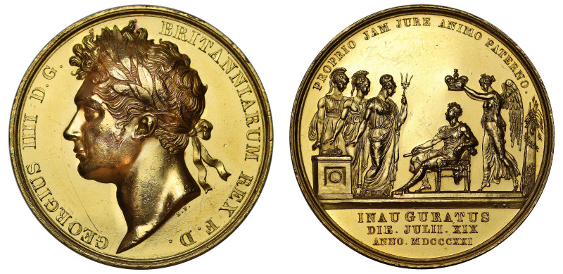 Coronation of George IV, 1821, gold medal by Benedetto Pistrucci, laureate bust ...