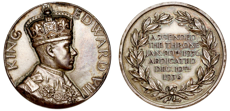 Abdication of King Edward VIII, 1936, silver medal by L E Pinches, manufactured ...