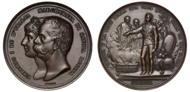 x Italy, Accession of Umberto I and Margherita, 1878, bronze medal by Filippo Sp...