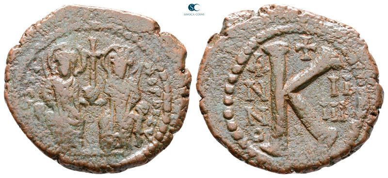 Justin II and Sophia AD 565-578. Theoupolis (Antioch)
Half Follis or 20 Nummi Æ...