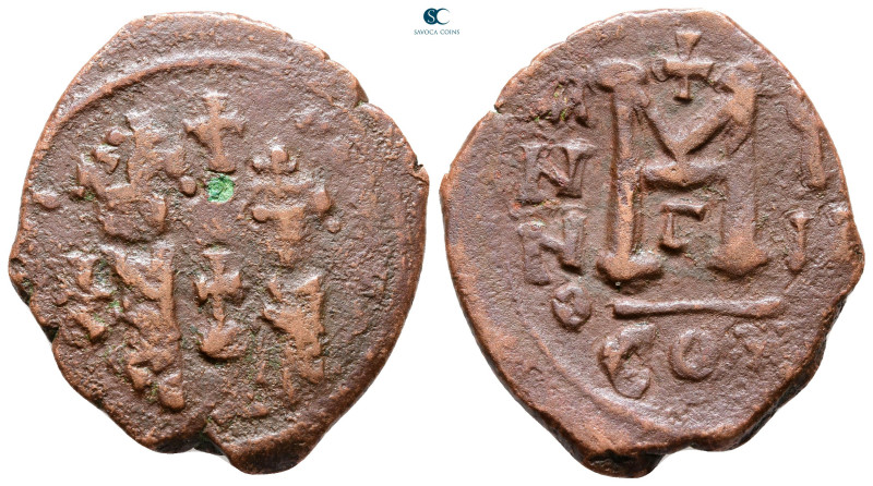 Heraclius with Heraclius Constantine AD 610-641. Constantinople
Follis or 40 Nu...