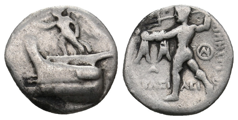 KINGS OF MACEDON. Demetrios I Poliorketes (306-283 BC). AR Drachm. Tarsos.
.
Con...