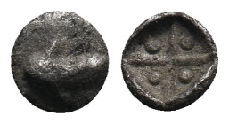 ASIA MINOR. Uncertain mint. 5th century BC. Hemitetartemorion .
Apparantly Unpublished.
.
Condition: Very Fine.
Weight: 0.09 g.
Diameter: 5.6 mm.