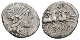 C. PLUTIUS (121 BC). Denarius. 
.
Condition: Very Fine.
Weight: 3.85 g.
Diameter: 18.6 mm.