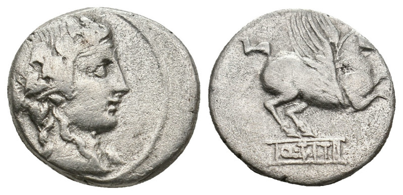 Q. TITIUS (90 BC). Denarius.
.
Condition: Very Fine.
Weight: 3.87 g.
Diameter: 1...