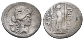 P. CLODIUS M.F. TURRINUS, 42 BC. Denarius.
.
Condition: Fine.
Weight: 3.54 g.
Diameter: 19.1 mm.
