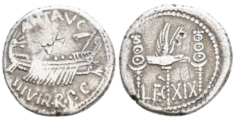 MARK ANTONY. Denarius (32-31 BC). Patrae(?).
.
Condition: Very Fine.
Weight: 3.3...