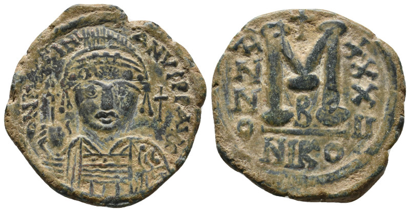 JUSTINIAN I (527-565). Follis.
.
Condition: Very Fine.
Weight: 17.36 g.
Diameter...